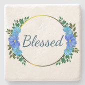 Floral Blessed typografie Blue text Simple Stenen Onderzetter (Voorkant)
