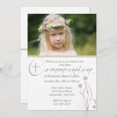 Floral Blessing Foto Eerste Heilige Communie Invit Kaart (Voorkant / Achterkant)