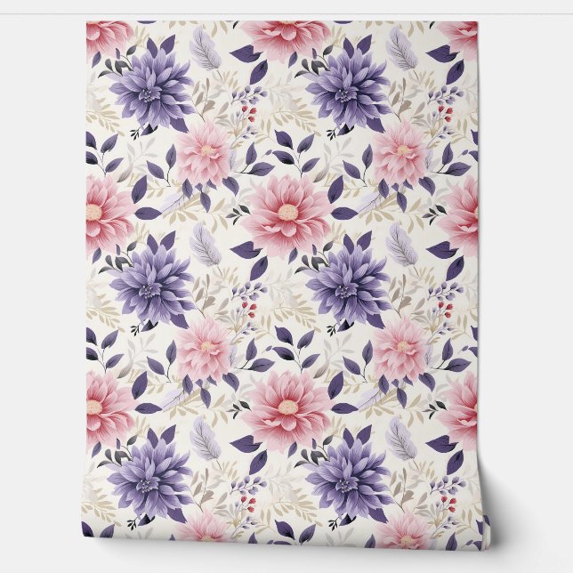 Floral Bliss Petite - Paarse, Roze, Beige - Glam Behang (Afrollen)