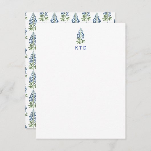Floral Block Print Monogram Notecard Bedankkaart (Voorkant / Achterkant)