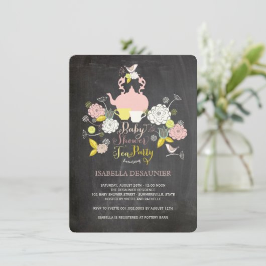 Floral-bloei- en vogelpootpartij in het Chalkboard Kaart (Staand voorkant)