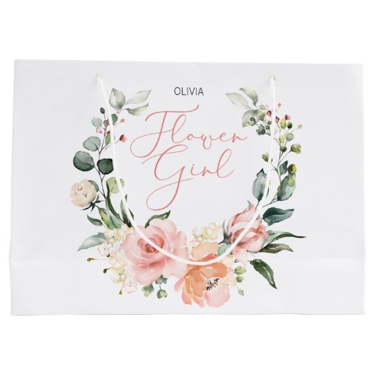 Floral Bloemenmeisje Roze Waterverf krans bruiloft Groot Cadeauzakje (Achterkant)