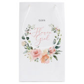 Floral Bloemenmeisje Roze Waterverf krans bruiloft Klein Cadeauzakje (Achterkant)