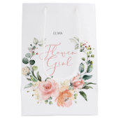 Floral Bloemenmeisje Roze Waterverf krans bruiloft Medium Cadeauzakje (Achterkant)