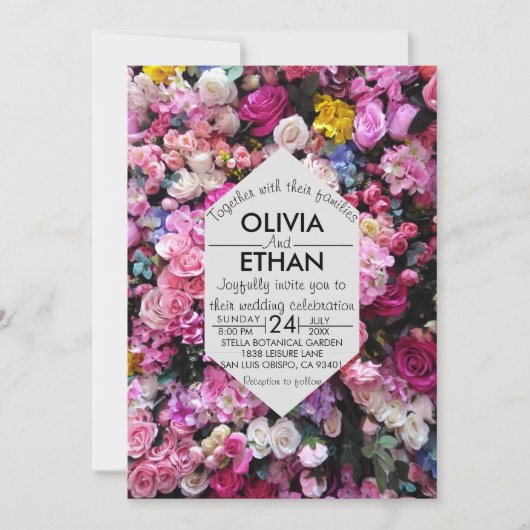 Floral bloesems kleurige rozen Weddenschap Kaart (Voorkant)