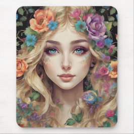 "Floral Blonde Portrait" Art Mouse Pad Muismat