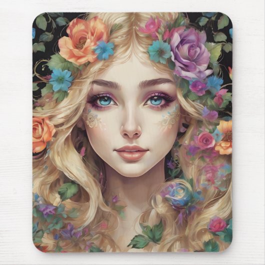 "Floral Blonde Portrait" Art Mouse Pad Muismat (Voorkant)