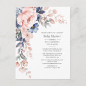 Floral Bloom Blue Pink Rustic Couples Baby shower Uitnodiging Briefkaart (Voorkant)