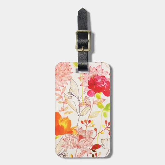 Floral Bloom Blush Gold Sun Pink Waterverf Bagagelabel (Voorkant verticaal)