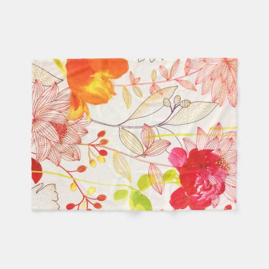 Floral Bloom Blush Gold Sun Pink Waterverf Fleece Deken (Voorkant (Horizontaal))