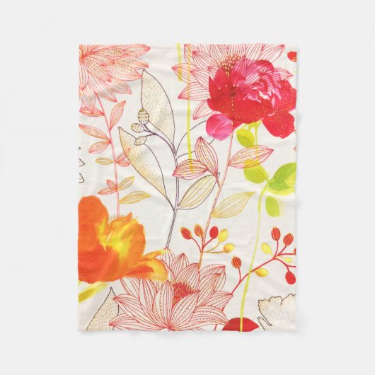 Floral Bloom Blush Gold Sun Pink Waterverf Fleece Deken (Voorkant)