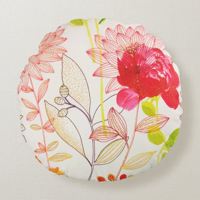 Floral Bloom Blush Gold Sun Pink Waterverf Rond Kussen (Voorkant)