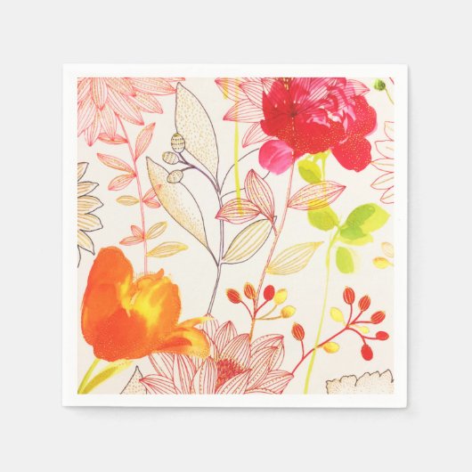 Floral Bloom Blush Gold Sun Pink Waterverf Servet (Voorkant)