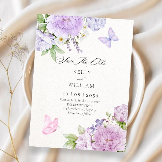 Floral bloom butterflies wedding save the date
