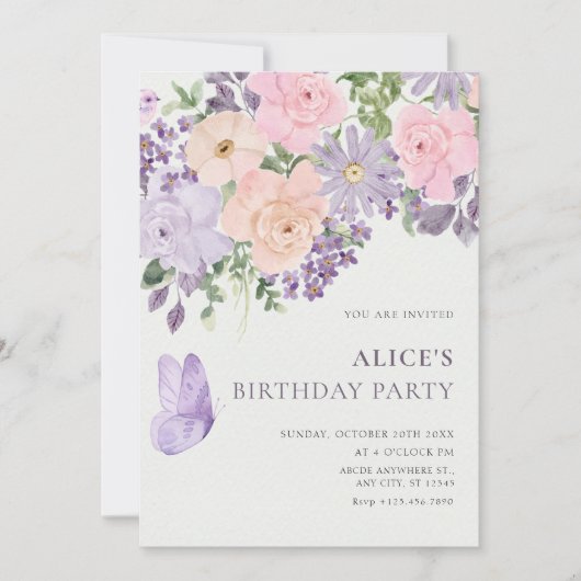 Floral bloom butterfly birthday kaart (Voorkant)