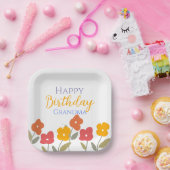 Floral Bloom Colorful Happy Birthday Papieren Bordje (Feest)