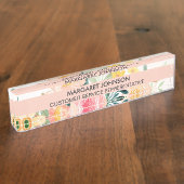 Floral Bloom Modern Waterverf Desk Naam Naambordje (Zijkant)