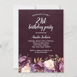 Floral Bloom Paars 21st Birthday Party Kaart