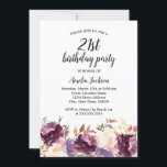 Floral Bloom Paarse Waterverf 21e verjaardag Kaart<br><div class="desc">Floral Birthday-uitnodigingen in de Little Bayleigh Store.</div>
