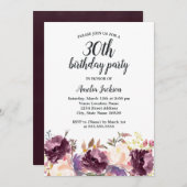 Floral Bloom Paarse Waterverf 30e verjaardag Kaart (Voorkant / Achterkant)