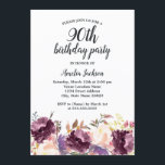 Floral Bloom Paarse Waterverf 90e verjaardag Kaart<br><div class="desc">Floral Birthday-uitnodigingen in de Little Bayleigh Store.</div>