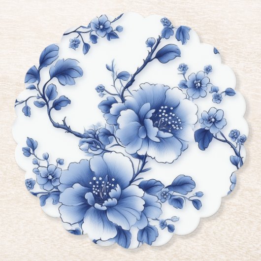 Floral Bloom servetten – Blue Blossom Edition Kartonnen Onderzetters (Voorkant)
