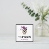 Floral Bloom Waterverf Gothic Skull Tattoo Artist Vierkante Visitekaartje (Staand voorkant)