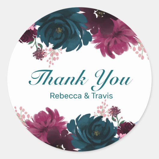 Floral Blooms Blauwgroen Dank u - Circle Sticker (Voorkant)