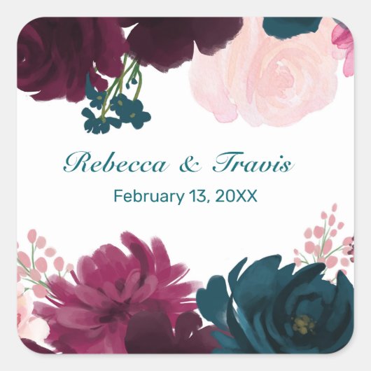 Floral Blooms Blauwgroen - Square Sticker (Voorkant)