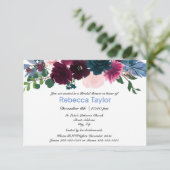 Floral Blooms Blue - 3x5 Bridal Shower Invitation Kaart (Staand voorkant)