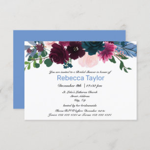 Floral Blooms Blue - 3x5 Bridal Shower Invitation Kaart