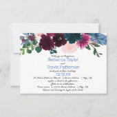 Floral Blooms Blue - 3x5 Wedding/Ontvangst Uitnodi Kaart (Voorkant)