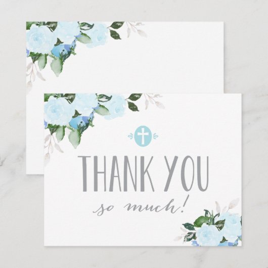 Floral Blooms Blue Religieuze Flat Hartelijk dank Bedankkaart (Voorkant / Achterkant)