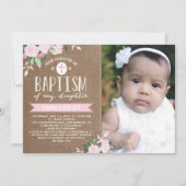 Floral Blooms Burlap | Baptisme-uitnodiging Kaart (Voorkant)