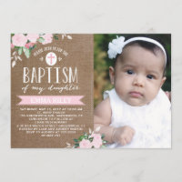 Floral Blooms Burlap | Baptisme-uitnodiging
