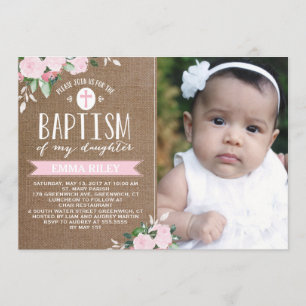 Floral Blooms Burlap   Baptisme-uitnodiging Kaart