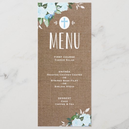 Floral Blooms Burlap | Menu Baptisme (Voorkant)