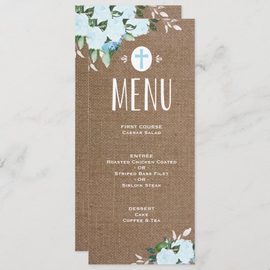 Floral Blooms Burlap | Menu Baptisme (Voorkant / Achterkant)