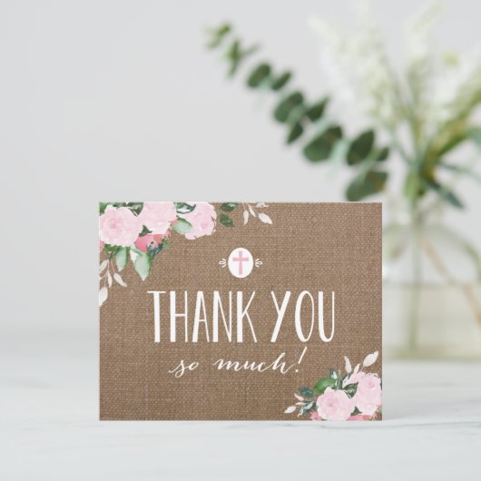 Floral Blooms Burlap Religieuze Hartelijk dank Bedankkaart (Staand voorkant)