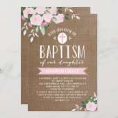 Floral Blooms Burlap roze | Baptisme-uitnodiging Kaart (Voorkant / Achterkant)