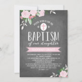 Floral Blooms Chalkboard | Baptisme-uitnodiging Kaart (Voorkant)