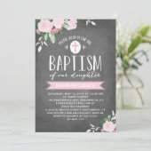 Floral Blooms Chalkboard | Baptisme-uitnodiging Kaart (Staand voorkant)