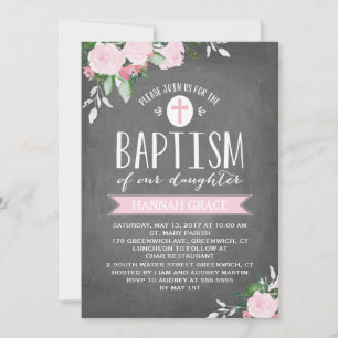 Floral Blooms Chalkboard   Baptisme-uitnodiging Kaart