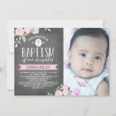 Floral Blooms Chalkboard | Baptisme-uitnodiging Kaart (Voorkant)