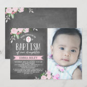 Floral Blooms Chalkboard | Baptisme-uitnodiging Kaart (Voorkant / Achterkant)