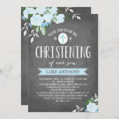 Floral Blooms Chalkboard | Christenuitnodiging Kaart (Voorkant / Achterkant)