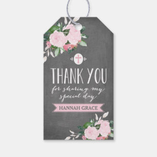 Floral Blooms Chalkboard Religieuze Dank u Label Cadeaulabel