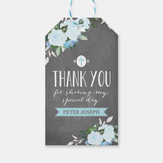 Floral Blooms Chalkboard Religious Dank u Label Cadeaulabel (Voorkant)