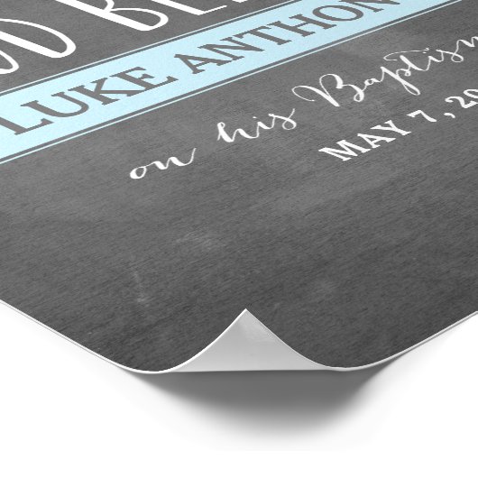 Floral Blooms God Bless Baptisme Sign Chalk Blue Poster (Hoek)