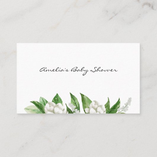 Floral Blooms Greenery Wedding White Waterverf Plaatskaartje (Achterkant)